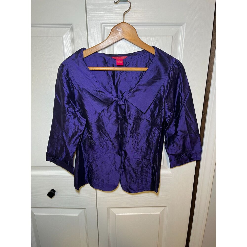 Sunny Leigh 100% Silk Purple Shimmer Blouse Women's Size 12 3/4 Sleeve